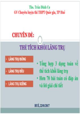 Chuyên đề Hình học không gian - Chủ đề 3 Thể tích khối lăng trụ